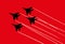 Aerobatic team with fighter aircrafts contrails. Vector silhouette