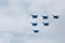 Aerobatics performed by aviation group of aerobatics Military-air forces Russian Knights on planes Su-27