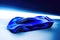 An aerodynamic bluetinted GT racing car zooming around a corner whipping around its opponents. Speed drive concept. AI