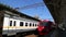 Aeroexpress Train at the Belorussky railway station and passengers. Moscow, Russia