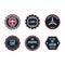 Aeronautic badge vector design set element. Flight emblem retro vintage symbol label. Airplane adventure business sticker. Round