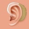 Aerophone behind ear organ hearing aid human health care closeup realistic 3d icon design vector illustration