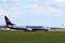 Aeroplane landing at Yeadon airport Leeds and Bradford, Yorkshire