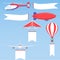 Aeroplane, planes, biplane and hot air balloon