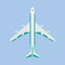 Aeroplane transportation modern travel vehicle top view vector. Air business jet flat icon