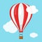 Aerostat Balloon transport with basket flying in blue sky and clouds, Cartoon air-balloon icon ballooning adventure