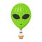 Aerostat Balloon transport in the form of an alien with basket icon isolated on white background, Cartoon air-balloon