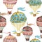 Aerostat seamless pattern. Watercolor hot air balloons