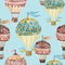 Aerostat seamless pattern. Watercolor hot air balloons