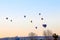 Aerostatic Balloons flying in Seville in the aerostatic balloon race of 2020