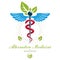 Aesculapius vector abstract logo, Caduceus symbol composed with bird wings for use in medical