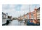 Aesthetic art print poster of tour boats on idyllic canals at Nyhavn district, Copenhagen, Denmark