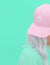 Aesthetic blonde girl in stylish accessories b-boy cap. Fresh pastel colours monochrome  design trends. Minimal