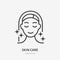 Aesthetic cosmetology line icon, vector pictogram of shiny skin, anti age skin care. Hapy woman illustration, sign for