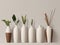 Aesthetic earth tones interior design arrangement of clay vase with green plants: Minimalist architecture design for indoor spaces
