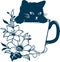 Aesthetic Floral Cat Silhouette Graphic Clip Art