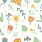 Aesthetic floral seamless pattern. Eclectic flowers decor, minimal cute print with drawing leaves. Abstract amazing
