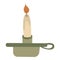 aesthetic icon of a candle in a green candlestick. Flat design with shadows.