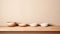 Aesthetic minimalist kitchen shelf with ceramic bowls for modern cooking conceptual background