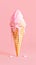 Aesthetically melting strawberry ice cream in a cone. Light pastel background. Trendy template. Generative AI