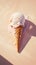 Aesthetically melting vanilla ice cream in a cone. Light pastel background. Trendy template. Generative AI