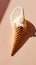 Aesthetically melting vanilla ice cream in a cone. Light pastel background. Trendy template. Generative AI