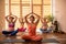 Affable smiling pregnant ladies doing yoga