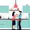 Affectionate couple in blue kitchen with mice vector graphics design