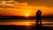 Affectionate couple embraces during tranquil sunset beach vacation generated by AI