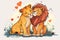 Affectionate Lion Couple Enjoying a Tender Moment in a Heartwarming Illustration