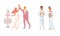 Affectionate Newlyweds Couple as Just Married Male and Female Dancing and Reading Wedding Vow Vector Illustration Set