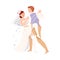 Affectionate Newlyweds Couple as Just Married Male and Female in Wedding Dress Dancing Waltz Vector Illustration