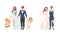 Affectionate Newlyweds Couple as Just Married Male and Female in Wedding Dress Holding Hands Vector Illustration Set