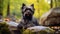 An Affenpinscher embraces the beauty of the fall woods, surrounded by autumn leaves.