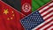 Afghanistan United States of America China Flags Together Fabric Texture Effect Illustrations