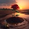 Aflame in Dusk: The Red Rose\\\'s Dance with the Setting Sun