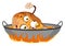 Afraid chicken drumstick in the frying pan, illustration, vector