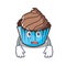 Afraid chocolate cupcake mascot cartoon