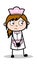 Afraid - Retro Cartoon Waitress Female Chef Vector Illustration