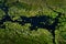 Africa aerial landscape, green river, Okavango delta in Botswana. Lakes and rivers, view from airplane. Forest. vegetation in