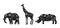 Africa banner with patterned giraffes, elephant and rhino horn, black and white tribal banner