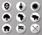 Africa black silhouette icons set, flat style african objects, things and animals isolated vector illustration.