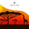 Africa card acacia tree and giraffe silhouette