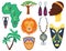 Africa icons jungle tribal and maasai ethnic african woman ancient safari traditional travel culture illustration