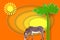 Africa landscape with silhouette of zebra, sun and palm tree