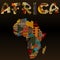 Africa map with African typography made of patchwork fabric text