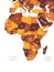 Africa map - brown orange hue colored on dark background. High detailed political map of african continent with country