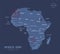 Africa map, with names of individual states, infographics blue flat design