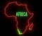 Africa map with neon light. Outline of continent Africa, shiny creative abstract lights