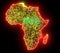 Africa map with neon light. Outline of continent Africa, shiny creative abstract lights